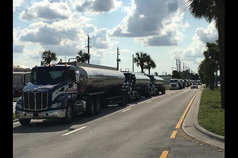 Everglades: Fuelling up: fuel trucks line up to distribute fuel from Port Everglades after this year’s hurricane season
